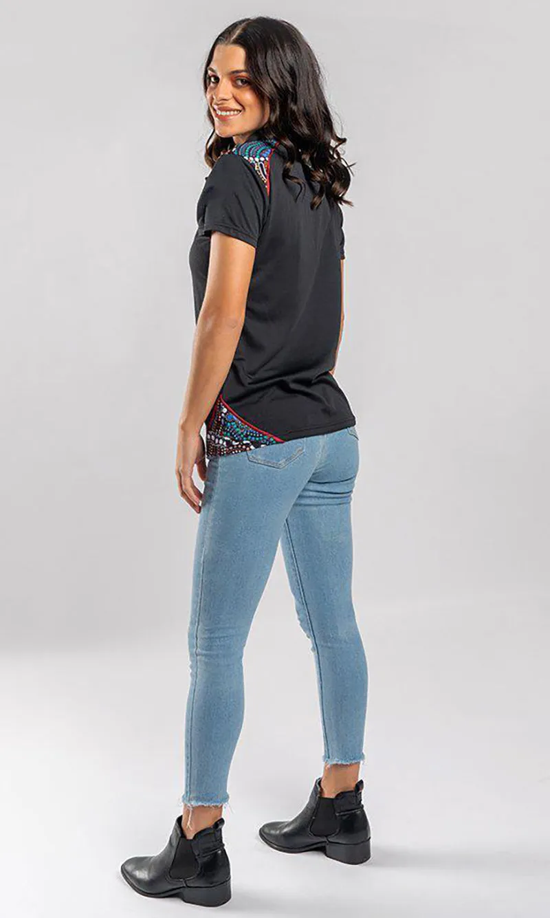 Aboriginal Art Ladies Fitted Bamboo Polo Heal Our Nura