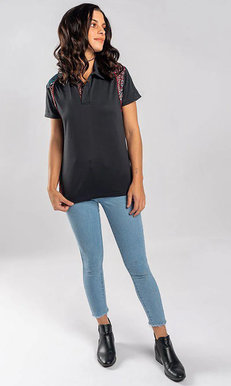 Aboriginal Art Ladies Fitted Bamboo Polo Heal Our Nura