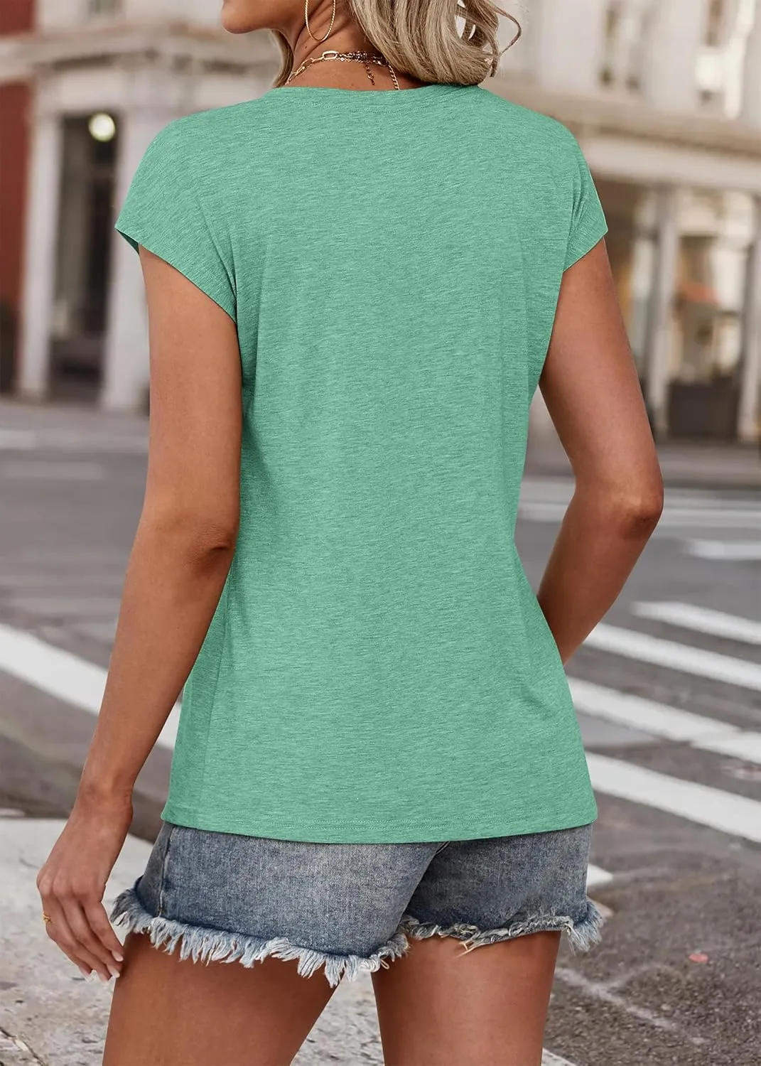 ATHMILE Womens Summer Tops V Neck Cap Sleeve Tshirts Casual Cute T Shirts Fashion Clothes Vintage Basics Tee