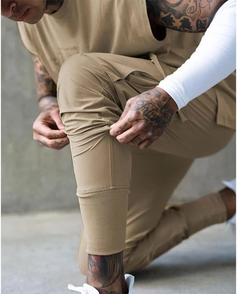 Banana Bucket Mens Casual Jogger Elastic Waist Pants Lightweight Sweatpant Athletic Cargo Pants with Multi Pockets