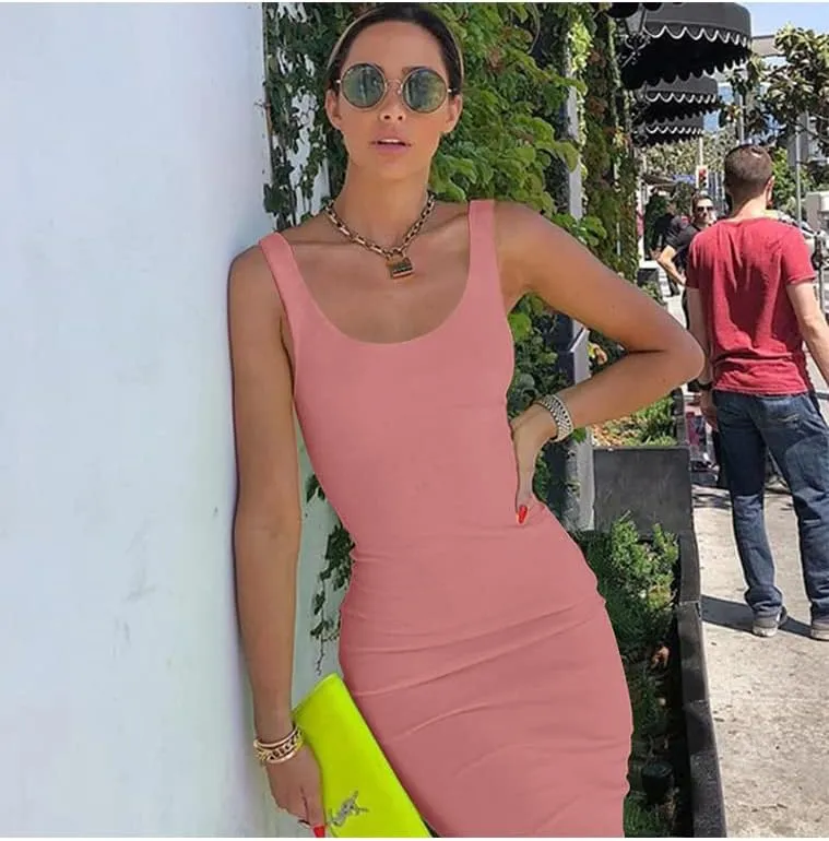 BEAGIMEG Women's Basic Tank Bodycon Sleeveless Solid Casual Long Dress