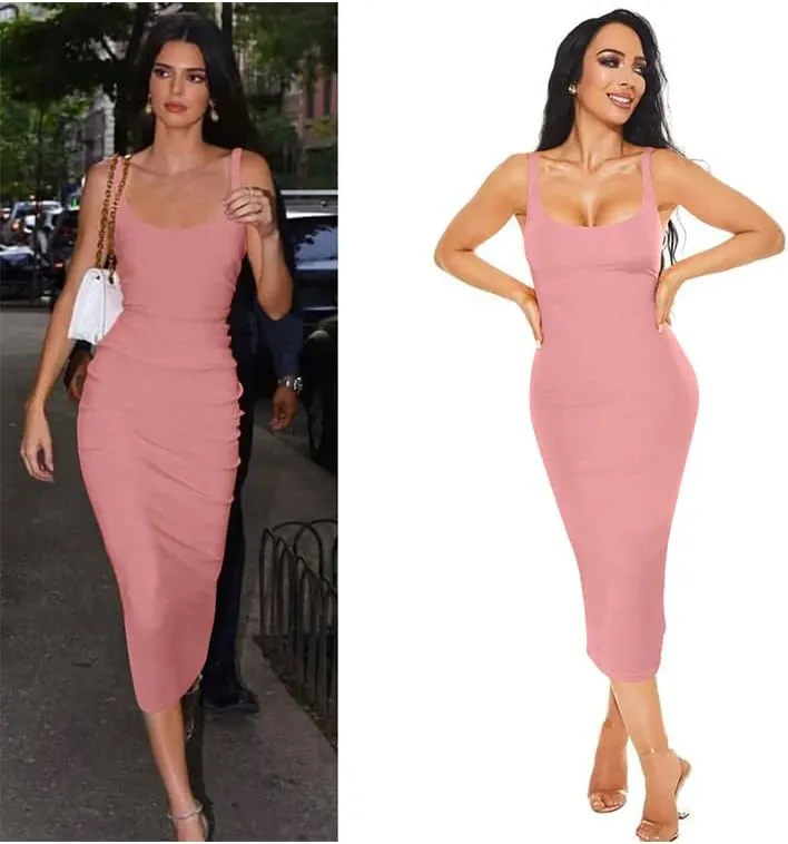 BEAGIMEG Women's Basic Tank Bodycon Sleeveless Solid Casual Long Dress