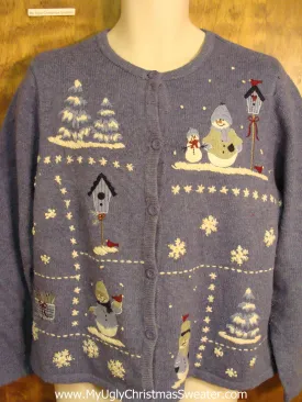 Blue Snowman Themed Cute Xmas Sweater