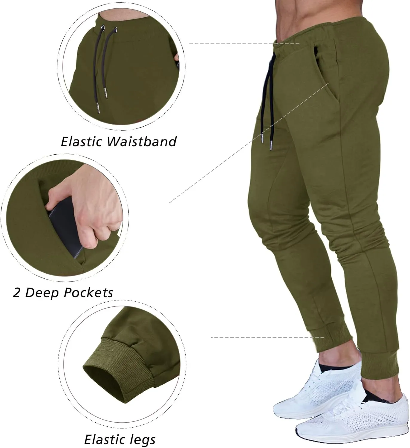 BUXKR Men's Slim Joggers Workout Pants for Gym Running and Bodybuilding Athletic Bottom Sweatpants with Deep Pockets