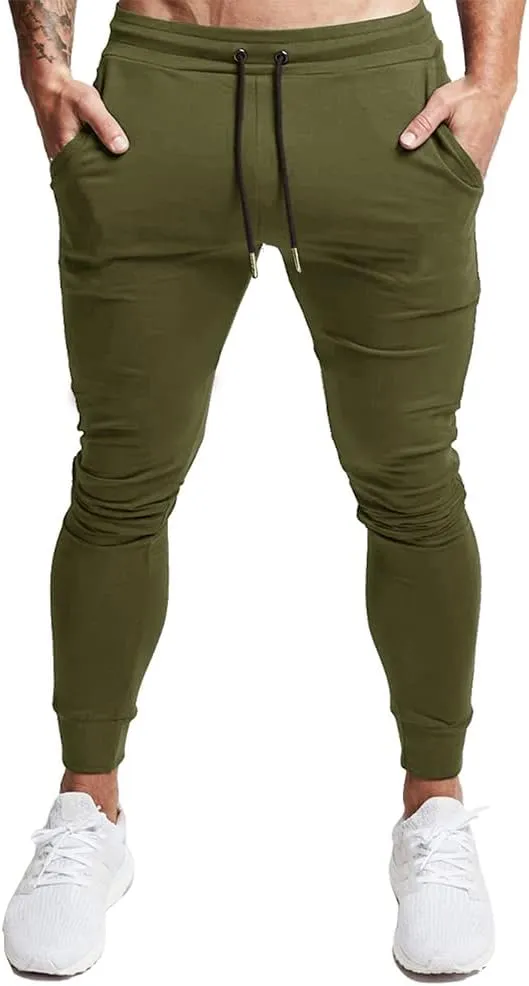 BUXKR Men's Slim Joggers Workout Pants for Gym Running and Bodybuilding Athletic Bottom Sweatpants with Deep Pockets