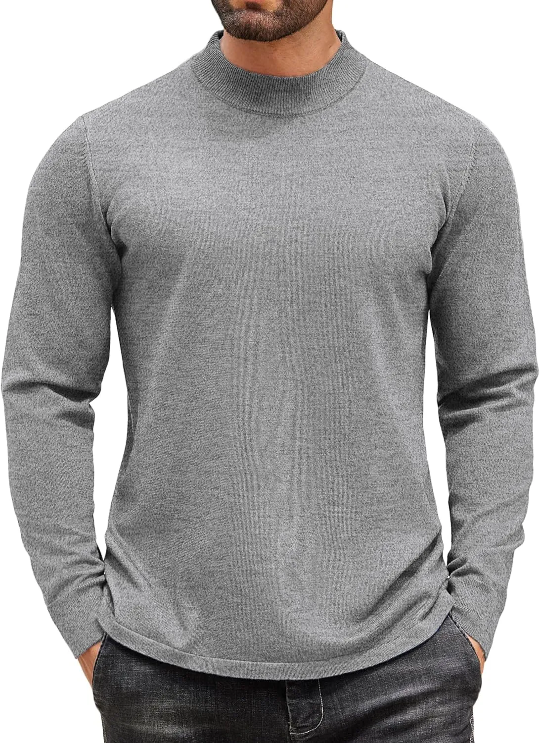 COOFANDY Men's Mock Turtleneck Long Sleeve T Shirts Basic Casual Knitted Half Neck Thermal Lightweight Pullover Sweater