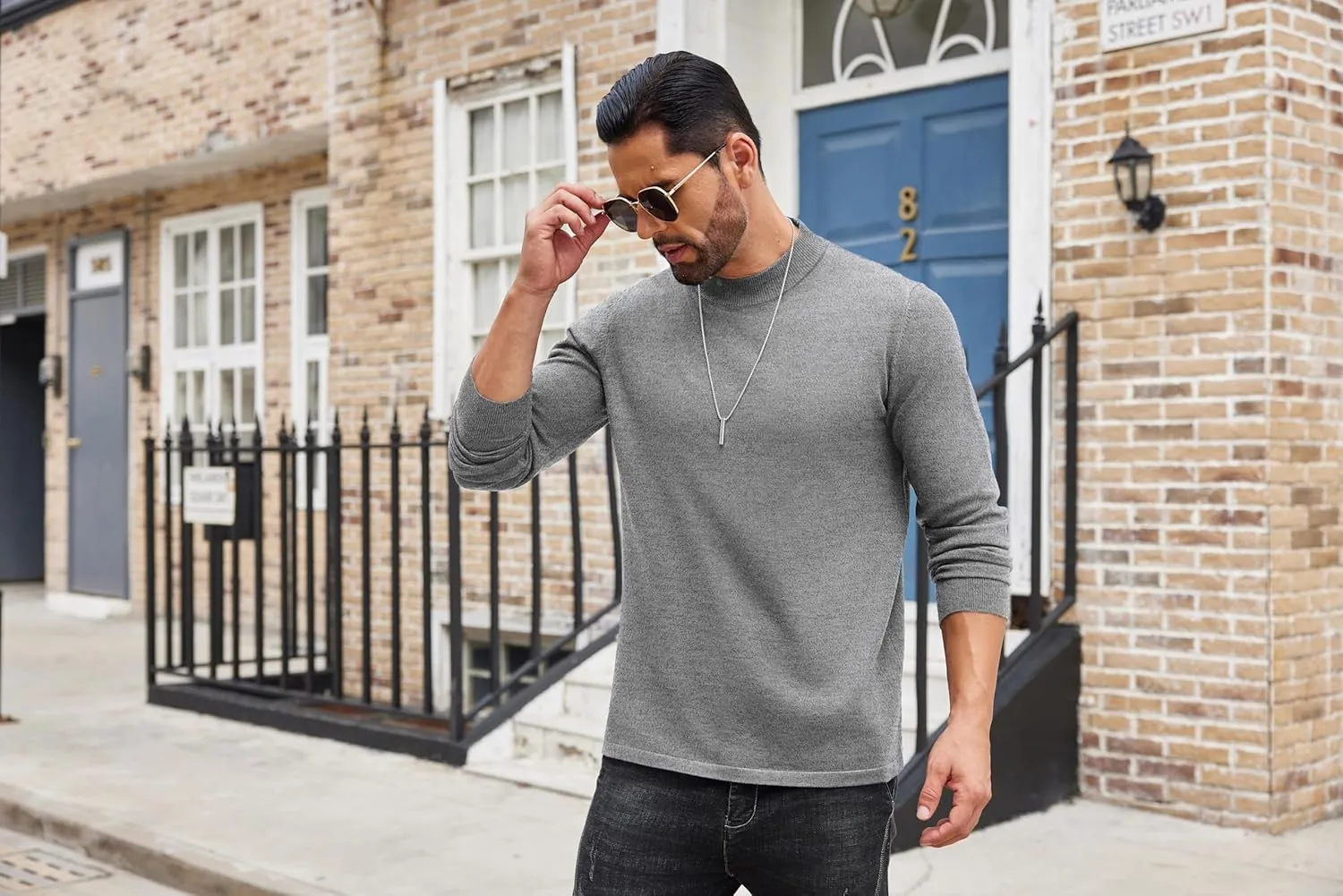 COOFANDY Men's Mock Turtleneck Long Sleeve T Shirts Basic Casual Knitted Half Neck Thermal Lightweight Pullover Sweater