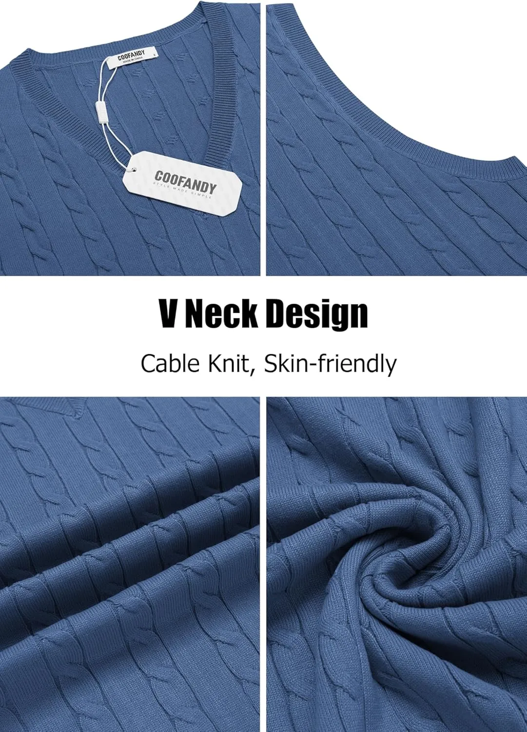 COOFANDY Men's Sweater Vest V Neck Slim Fit Cable Knitted Sleeveless Pullover Sweater
