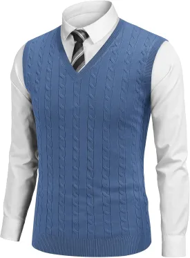 COOFANDY Men's Sweater Vest V Neck Slim Fit Cable Knitted Sleeveless Pullover Sweater