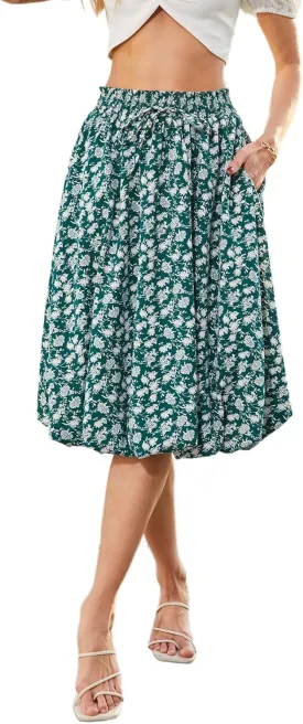 Elegant mid Length Skirt Elastic Waist Floral Bohemian Design for Women Summer Versatile Little Fresh Pompon Bouffant Skirts
