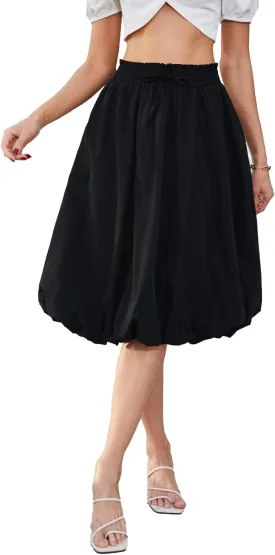 Elegant mid Length Skirt Elastic Waist Floral Bohemian Design for Women Summer Versatile Little Fresh Pompon Bouffant Skirts