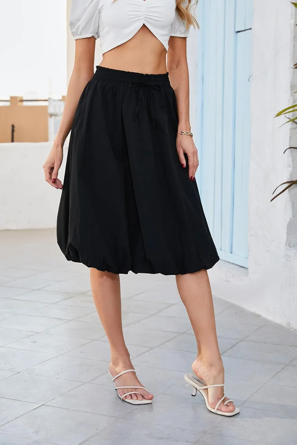Elegant mid Length Skirt Elastic Waist Floral Bohemian Design for Women Summer Versatile Little Fresh Pompon Bouffant Skirts