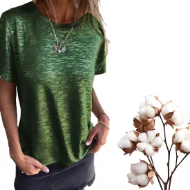 Emboadlie Gold Foil Short-Sleeved T-Shirt, Comfortable and Breathable, Suitable for Women's Casual Wear