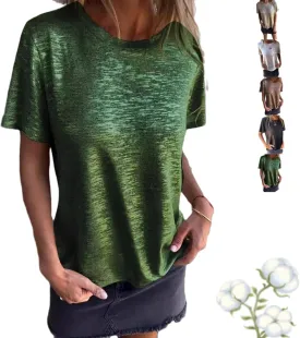 Emboadlie Gold Foil Short-Sleeved T-Shirt, Women's Round Neck Short-Sleeved Summer T-Shirt Comfortable and Breathable