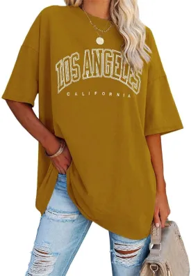Fazortev Womens Oversized Los Angeles California Graphic T Shirts Half Sleeve Summer Loose Casual Tees Tunic Tops