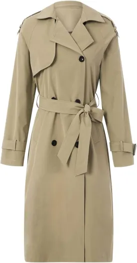 FEORJGP Women Casual Long Trench Coat Jacket Lapel Double Breasted Slim Coat Long Sleeve Overcoat with Belt Windproof Outwear