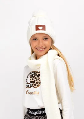 Girl's Beige Pompon Beanie