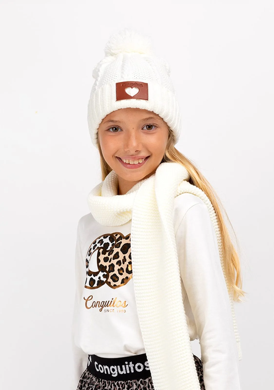 Girl's Beige Pompon Beanie