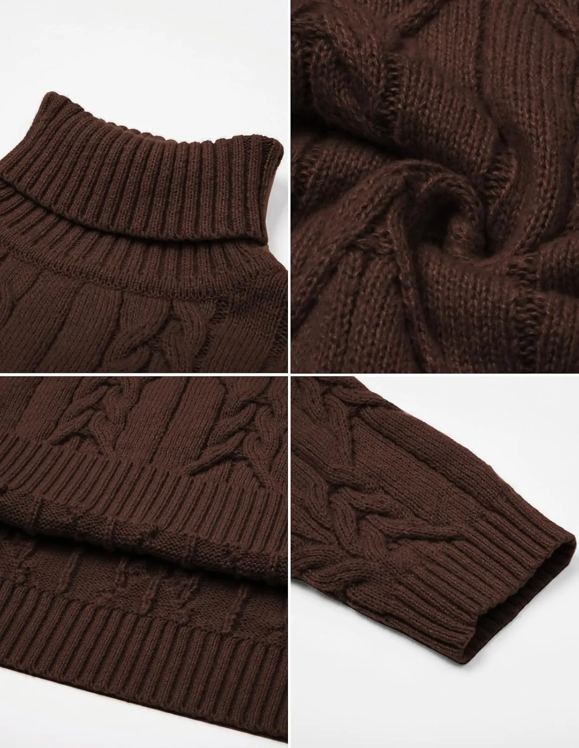 GRACE KARIN Men's Turtleneck Pullover Sweaters Long Sleeve Solid Twisted Cable Knit Sweater