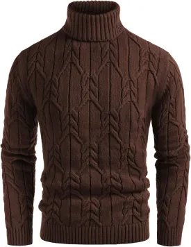 GRACE KARIN Men's Turtleneck Pullover Sweaters Long Sleeve Solid Twisted Cable Knit Sweater
