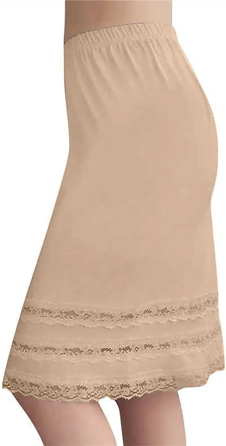 Half Slips for Women Extender Lace Trim Knee Length Midi Underskirt Dress Lightweight Soft Comfy High Waist Skirts