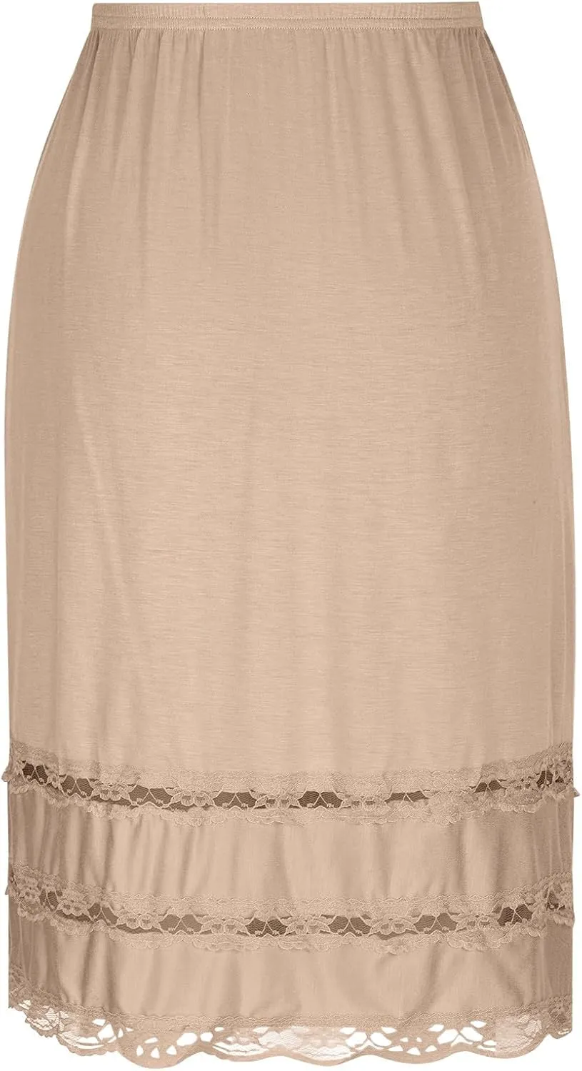 Half Slips for Women Extender Lace Trim Knee Length Midi Underskirt Dress Lightweight Soft Comfy High Waist Skirts