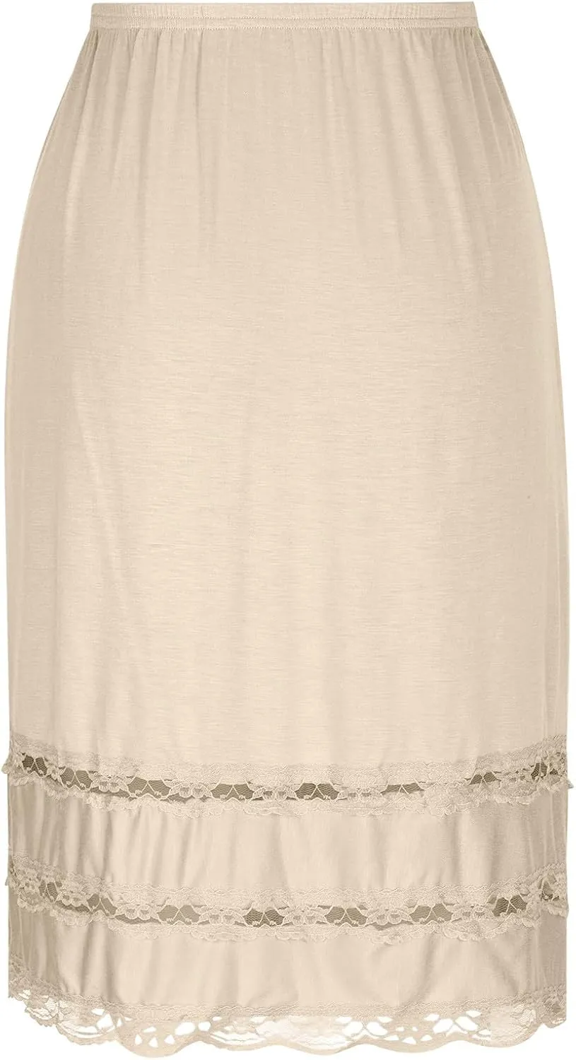 Half Slips for Women Extender Lace Trim Knee Length Midi Underskirt Dress Lightweight Soft Comfy High Waist Skirts