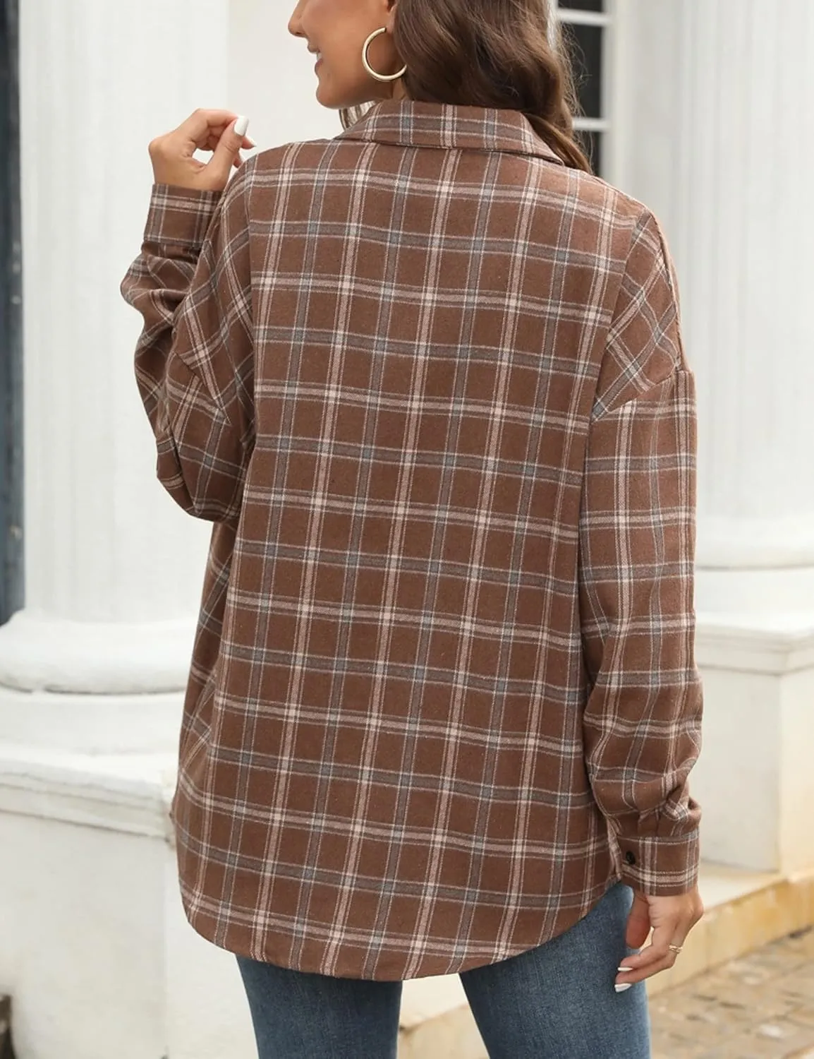 HangNiFang Womens Flannel Plaid Shirts Oversized Lightweight Button Down Shirts Blouse