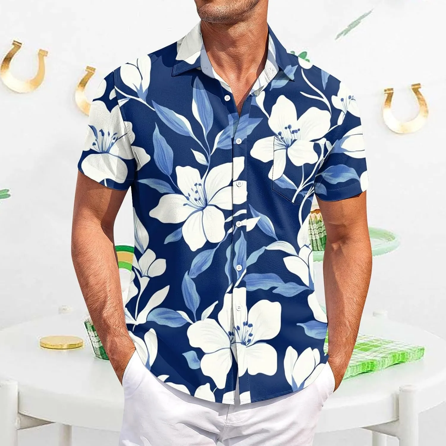 Hawaiian Shirts for Men Summer Short Sleeve Casual Button Down Shirts Palm Tree Beach Tropical Vacation T-Shirts