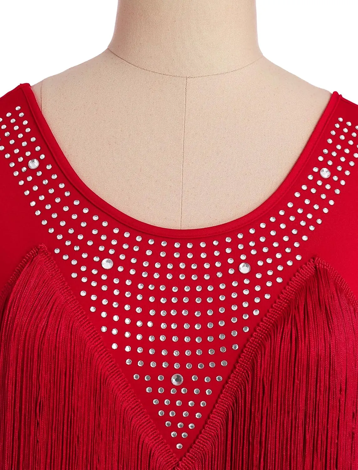 IWEMEK Rhinestones Layered Fringe Dress Ballroom Latin Dance Dress for Women Tiered Tassel Flapper Dresses Dancing Costume