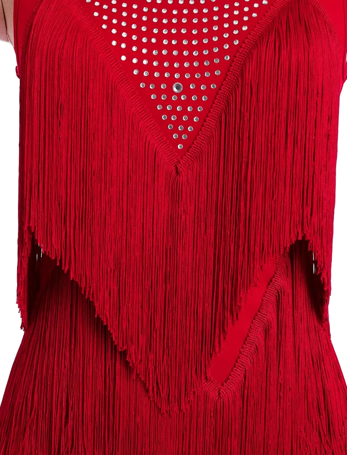 IWEMEK Rhinestones Layered Fringe Dress Ballroom Latin Dance Dress for Women Tiered Tassel Flapper Dresses Dancing Costume