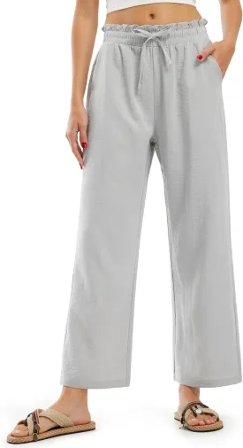 Libin Women's Imitation Linen Pants High Waist Wide Leg Casual Palazzo Pants Beach Cropped Trousers Summer Outfits