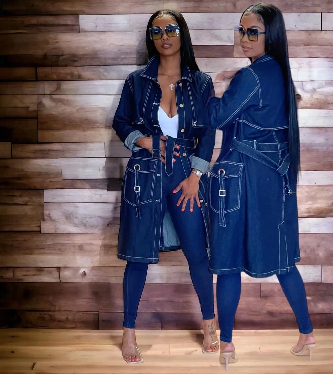Long sleeved denim trench coat AY3151