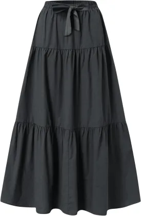 Maxi Skirts for Women Trendy High Waisted Flowy Tiered Linen Skirt Casual Pleated A-Line Beach Long Skirts with Tie