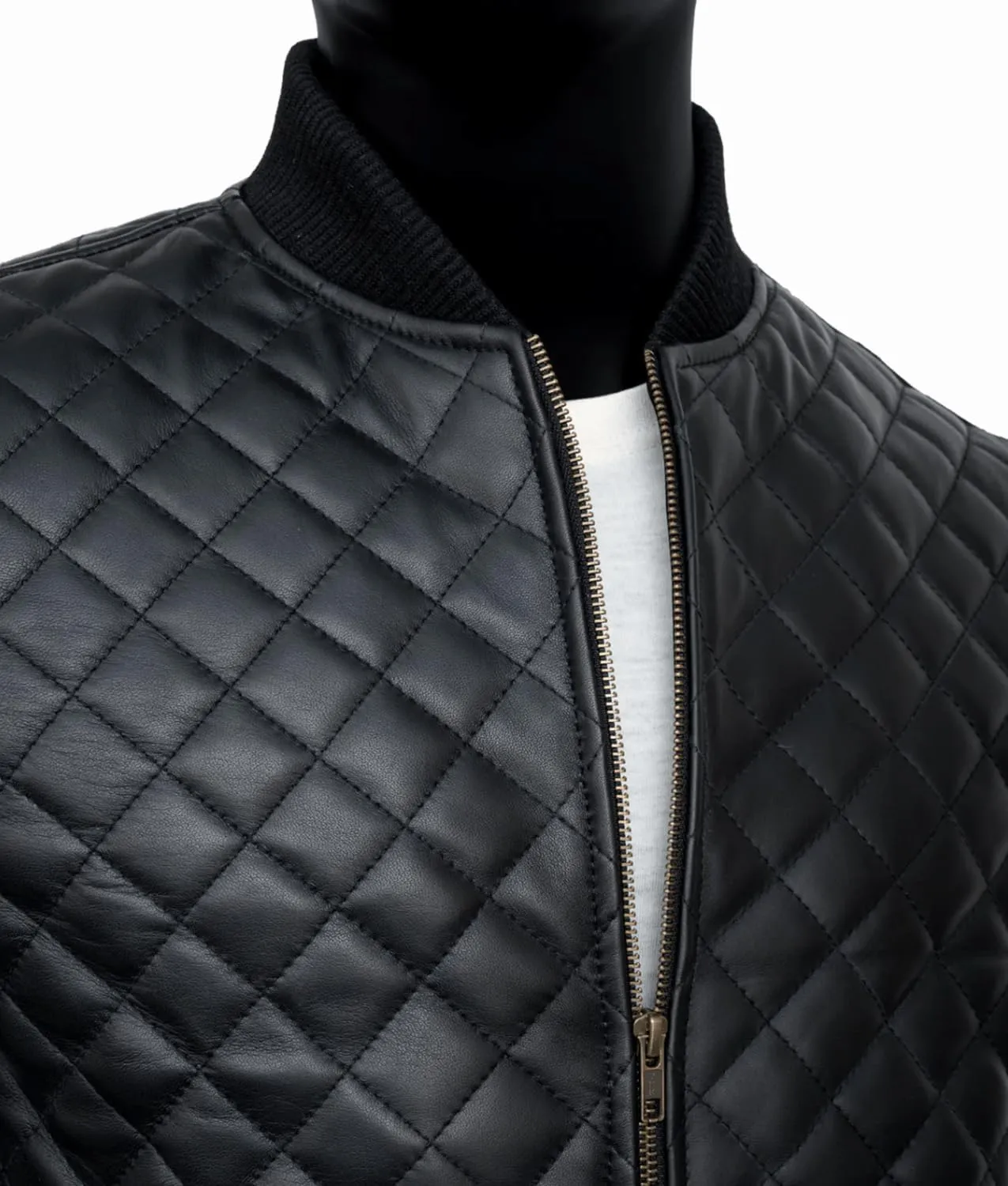 Men's Black Quilted Bomber Jacket - Diamond Quilted Black Bomber Leather Jacket