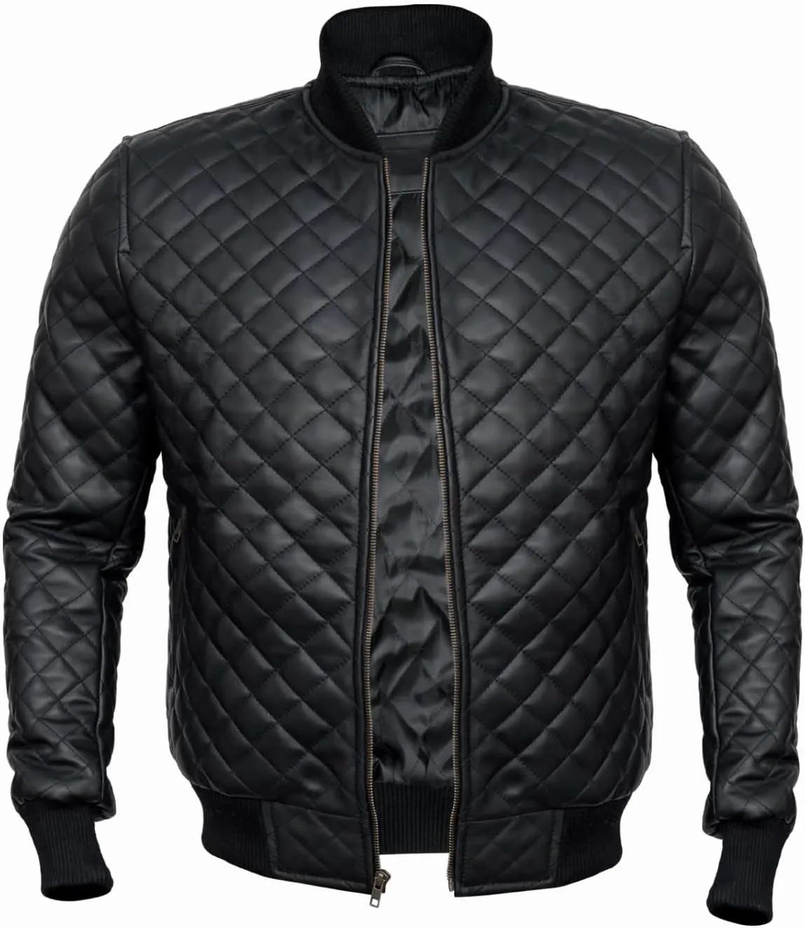 Men's Black Quilted Bomber Jacket - Diamond Quilted Black Bomber Leather Jacket