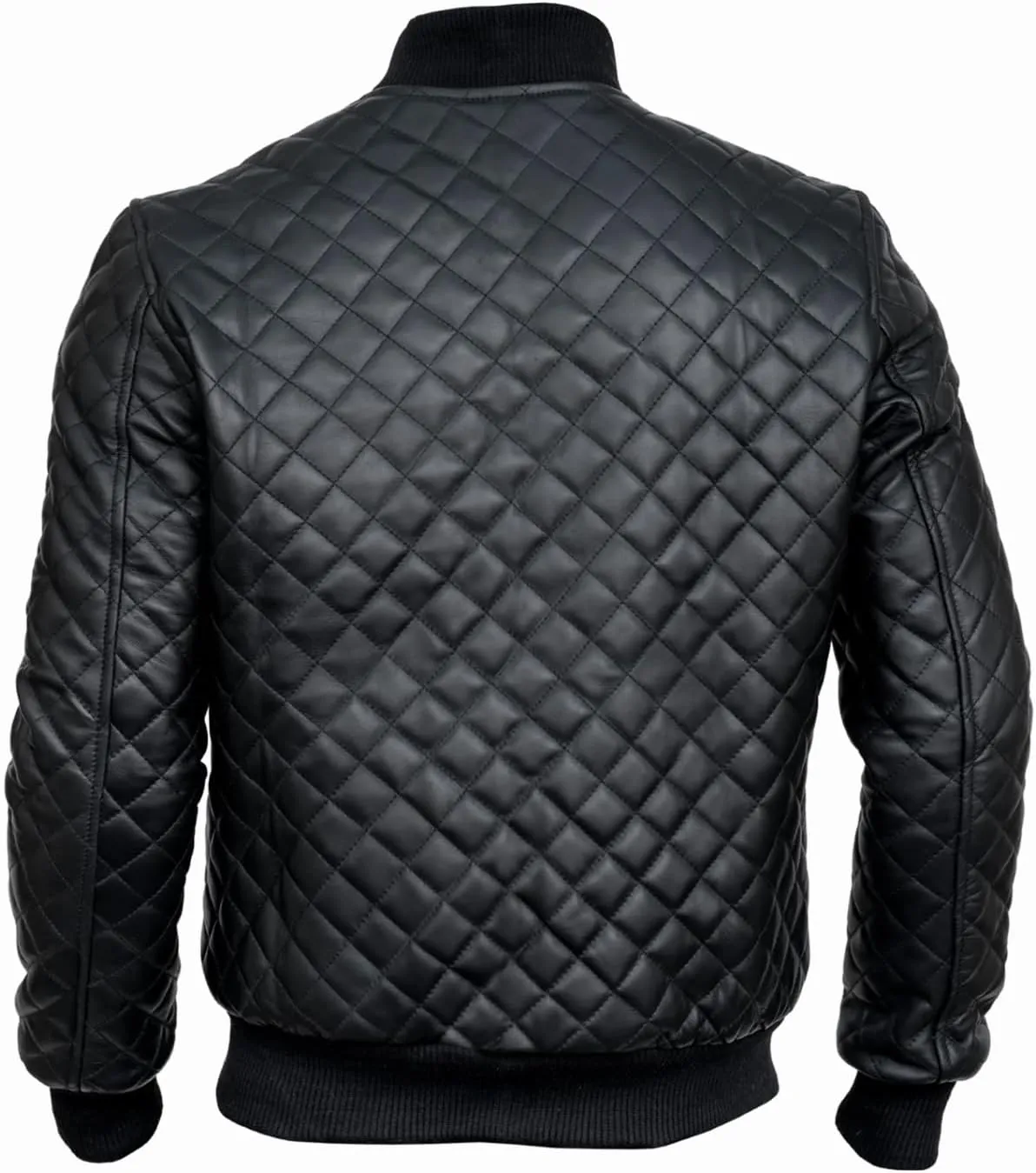 Men's Black Quilted Bomber Jacket - Diamond Quilted Black Bomber Leather Jacket