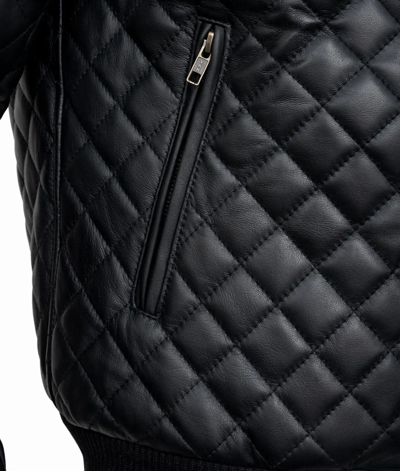 Men's Black Quilted Bomber Jacket - Diamond Quilted Black Bomber Leather Jacket