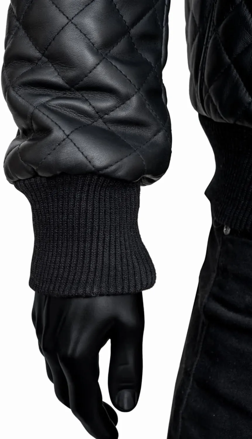 Men's Black Quilted Bomber Jacket - Diamond Quilted Black Bomber Leather Jacket