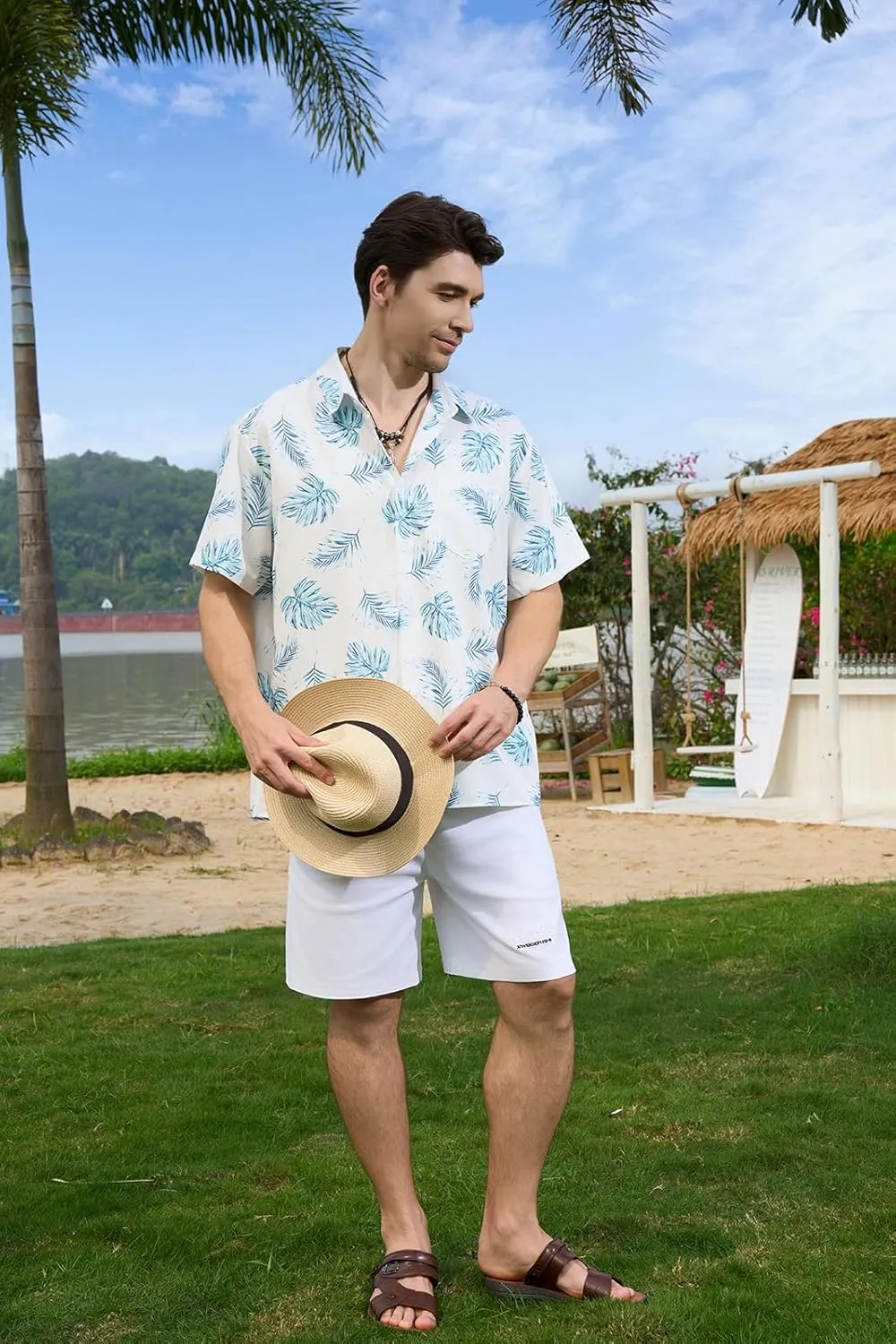 Mens Hawaiian Shirts Short Sleeve Button Down Casual Tropical Beach Shirts
