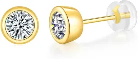 Moissanite Diamond Earrings for Women 18K Gold Plated 925 Sterling Silver Bezel Set Round Studs Topfook Jewelry