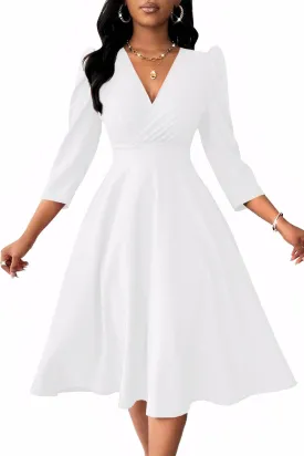 Nmoder Women Casual Midi Semi Formal Fit and Flare 3/4 Sleeve A-line Dress for Church Work Wedding Guest Cocktail Dresses