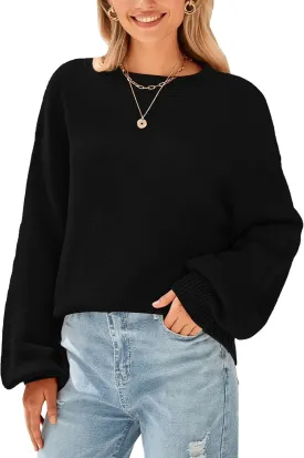 PRETTYGARDEN Women's 2024 Winter Chunky Knit Sweater Casual Long Lantern Sleeve Crewneck Pullover Jumper Tops