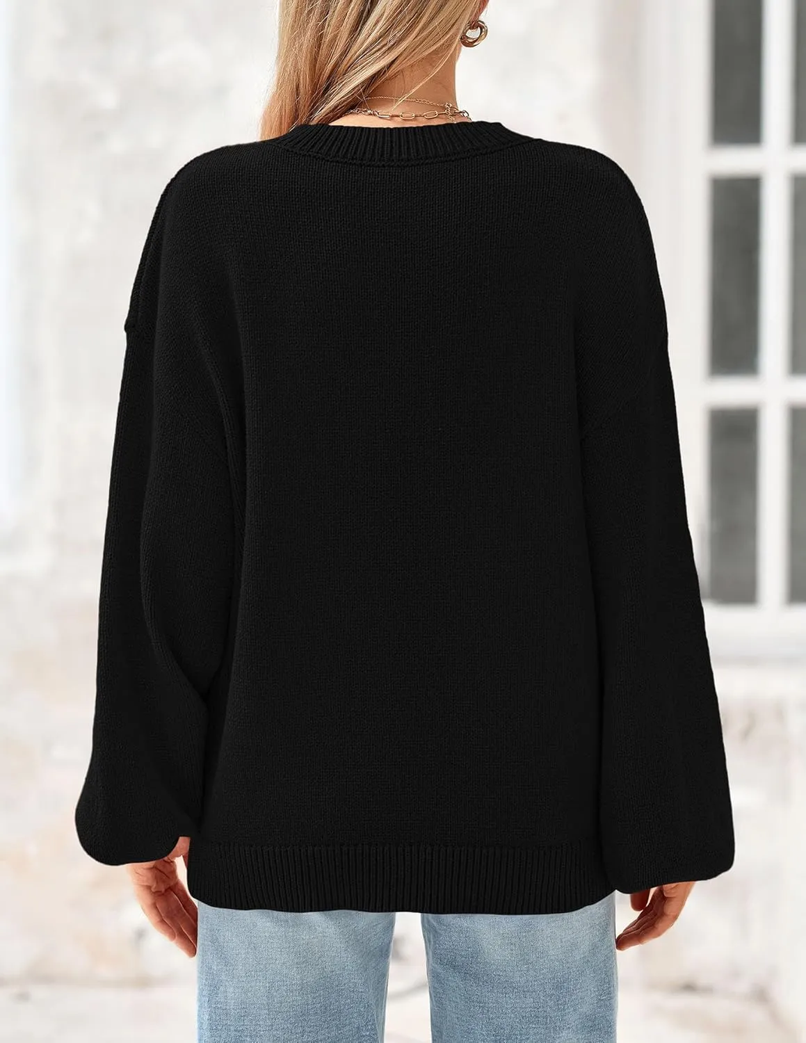 PRETTYGARDEN Women's 2024 Winter Chunky Knit Sweater Casual Long Lantern Sleeve Crewneck Pullover Jumper Tops