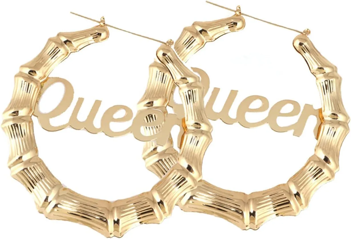 Round Bamboo Grain Earrings for Women 90's Big Hoop Earrings Hip Hop Party Jewelry 90mm (Gold-A)