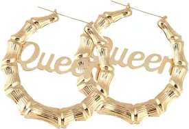 Round Bamboo Grain Earrings for Women 90's Big Hoop Earrings Hip Hop Party Jewelry 90mm (Gold-A)