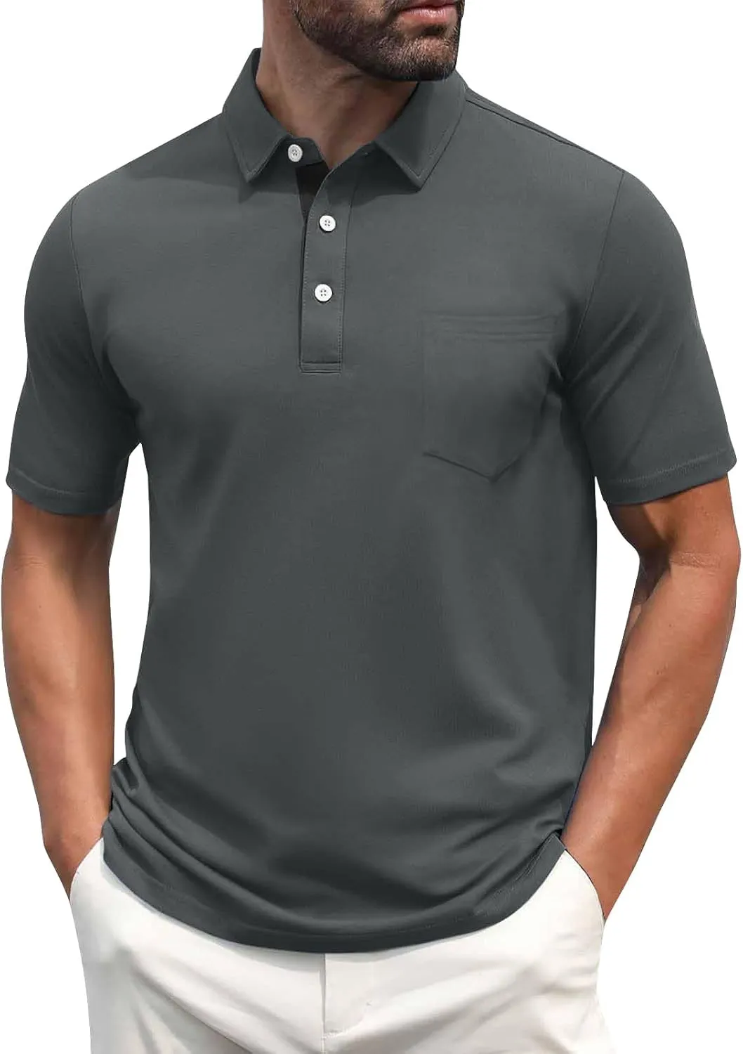 RTRDE Men's Casual Golf Shirts Short Sleeve Solid Color Business Casual Work Collared Shirts with Pocket Polos, M-5XL