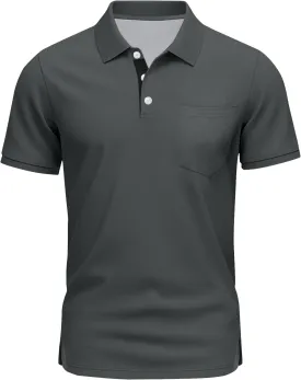 RTRDE Men's Casual Golf Shirts Short Sleeve Solid Color Business Casual Work Collared Shirts with Pocket Polos, M-5XL