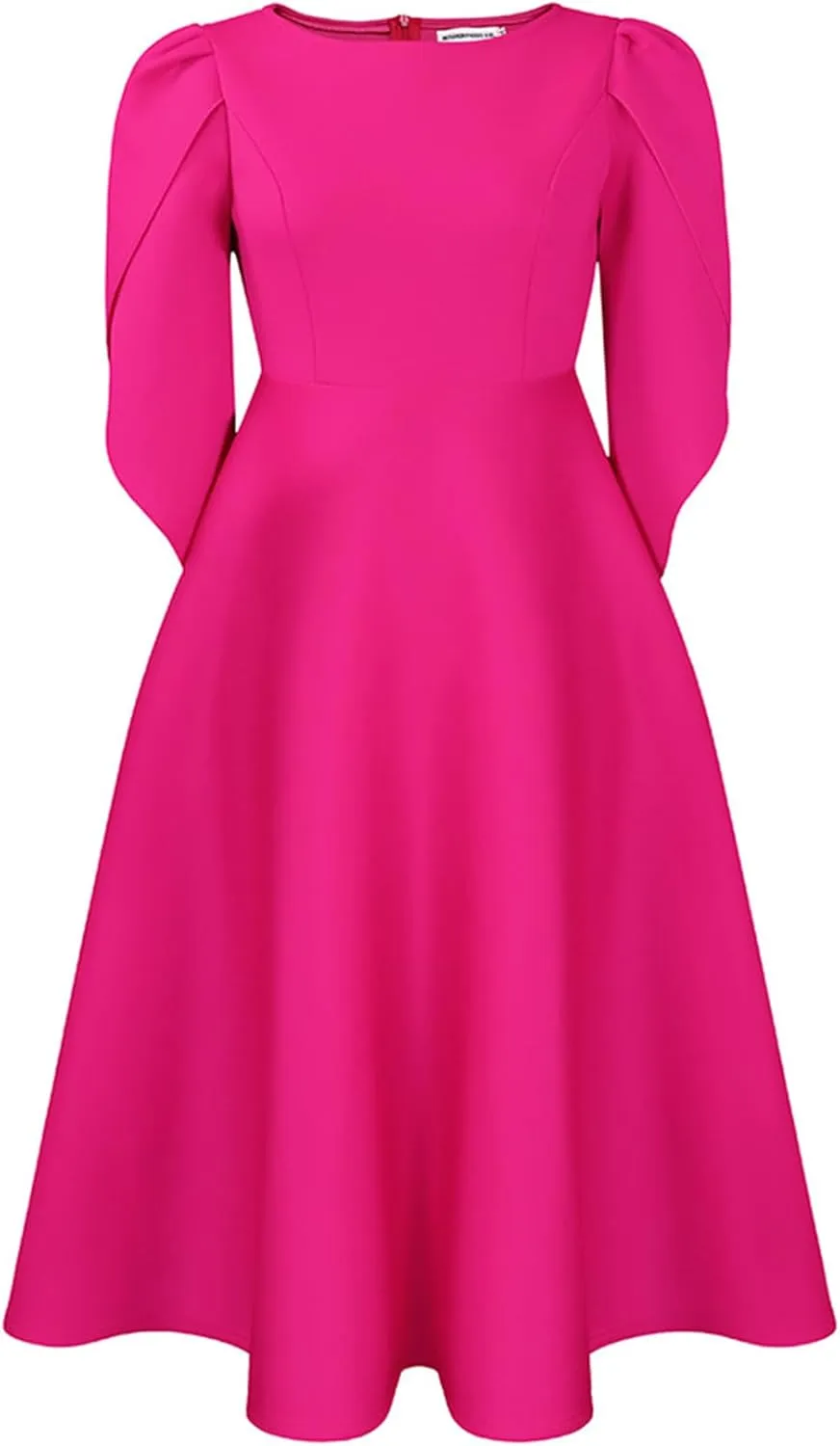 SOMTHRON Women's Elegant 3/4 Petal Sleeve Long Maxi Dress Crewneck A-Line Pleated Swing Formal Cocktail Party Dress