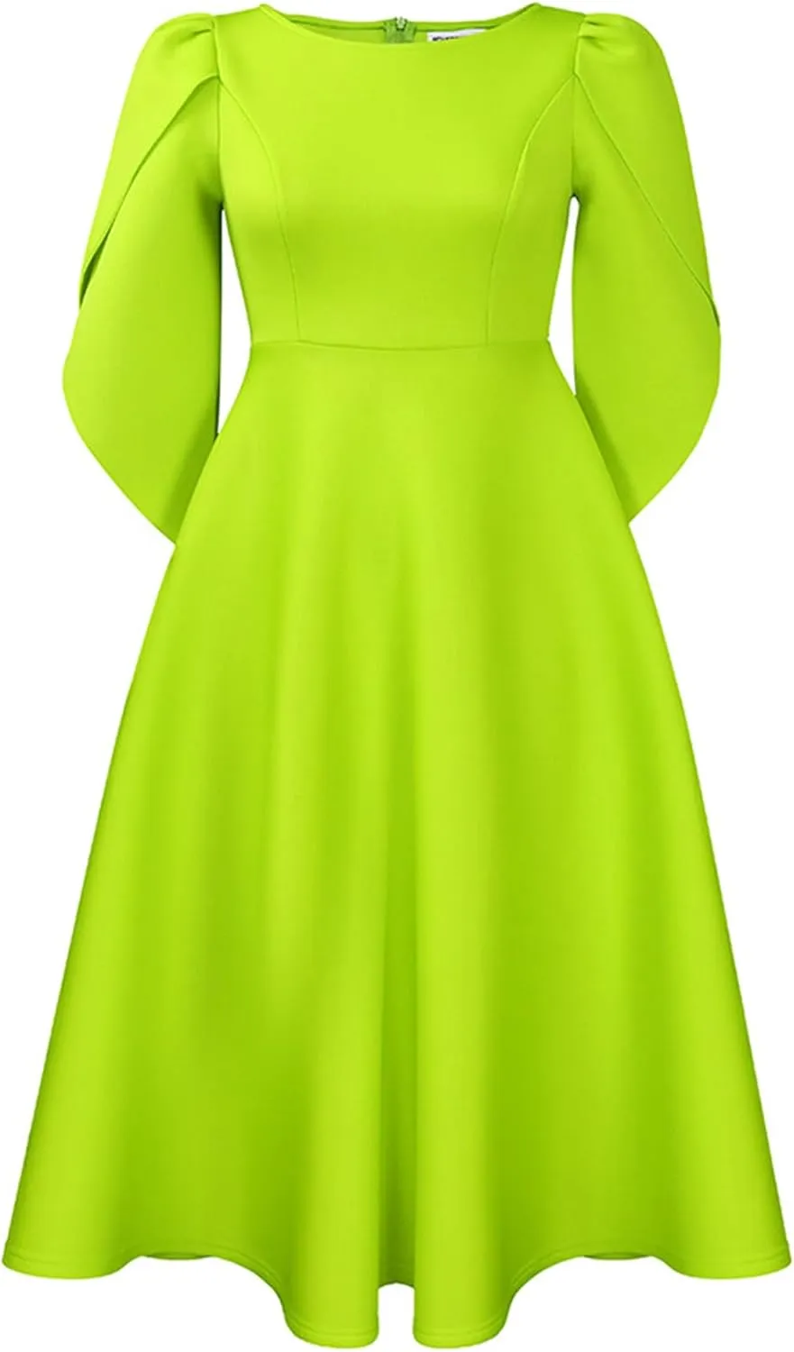 SOMTHRON Women's Elegant 3/4 Petal Sleeve Long Maxi Dress Crewneck A-Line Pleated Swing Formal Cocktail Party Dress